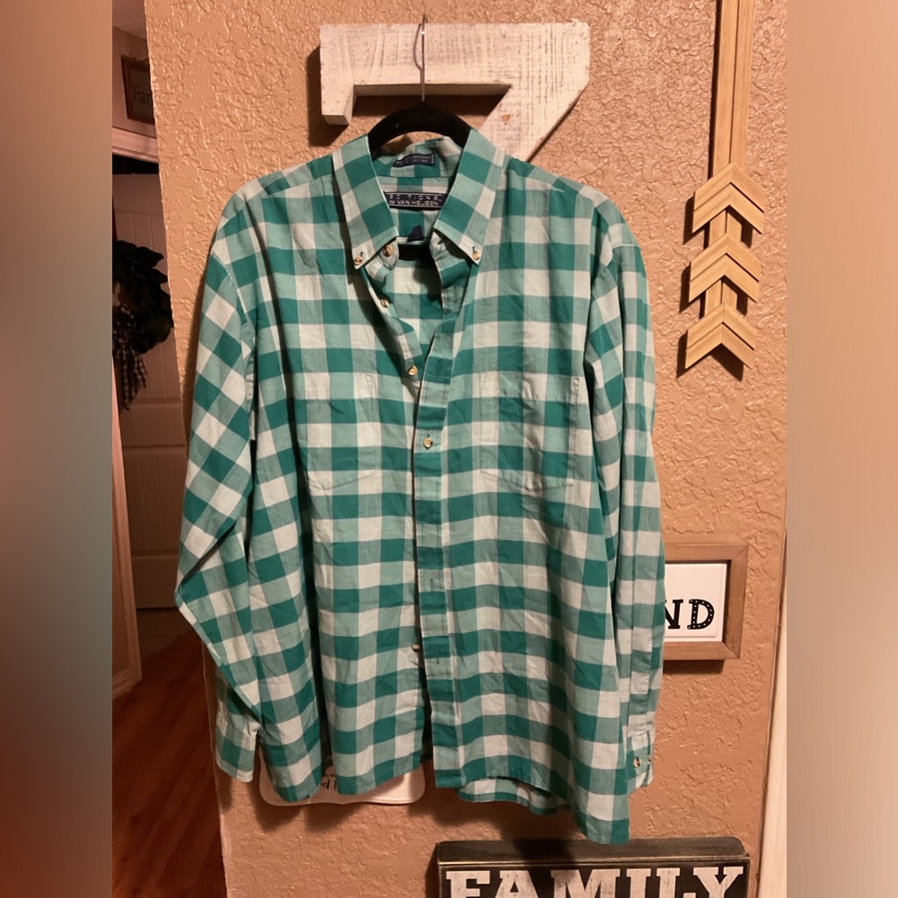 Editions by Van Heusen Aqua Plaid Long Sleeve Button Front Shirt Men’s Size XL